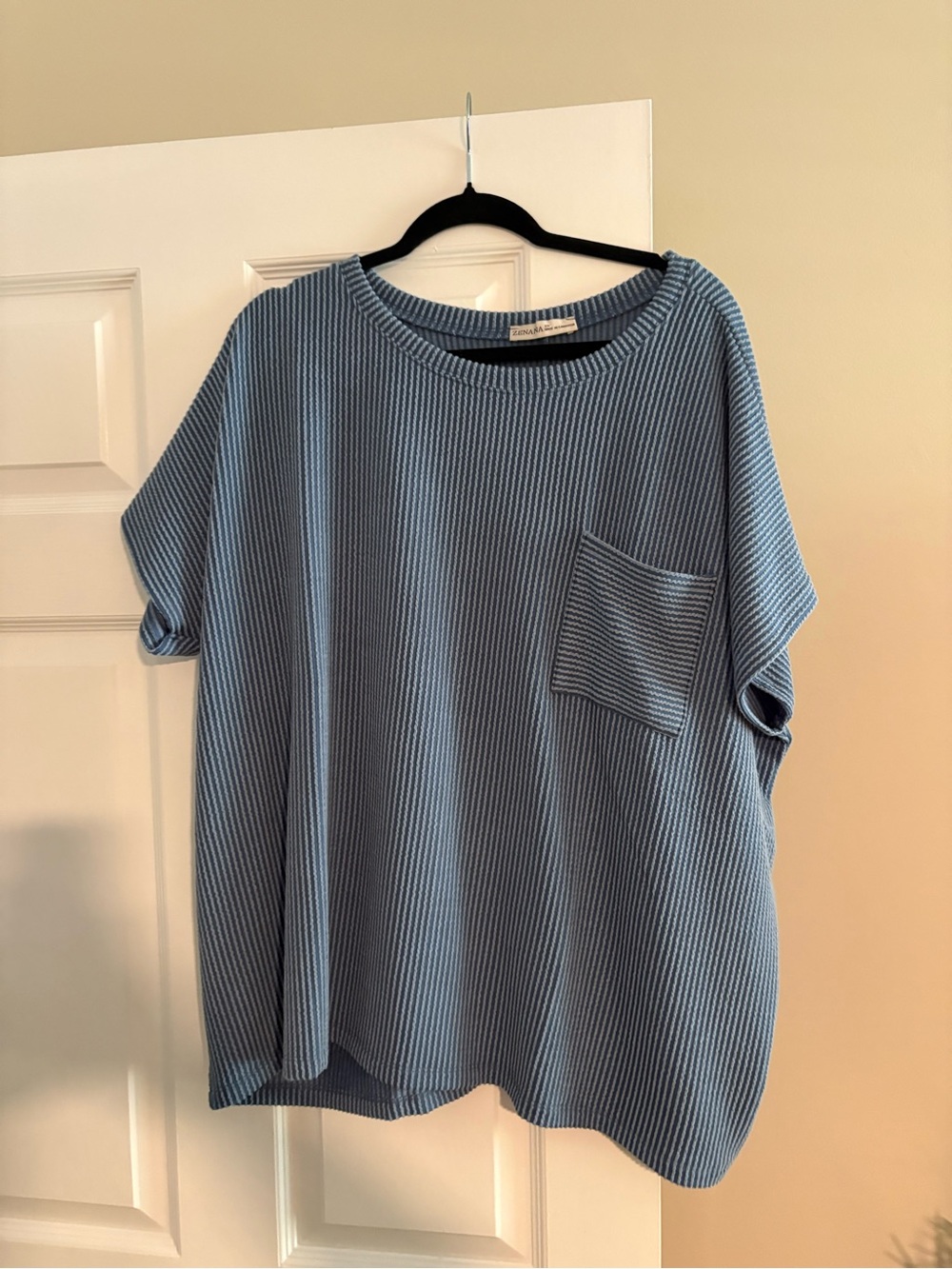 Zenana Outfitters Ribbed Pocket Tee in Dusty Blue